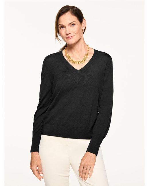 Talbots Black Merino Wool V-neck Pullover Sweater