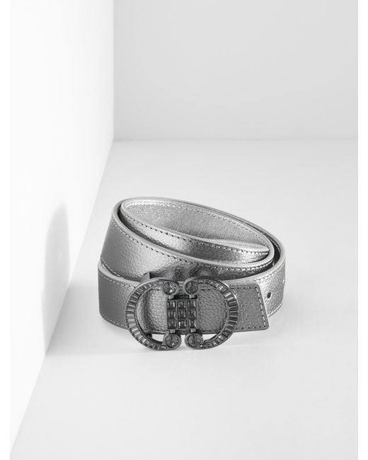 Talbots Gray Reversible Metallic Crystal Pebble Leather Belt