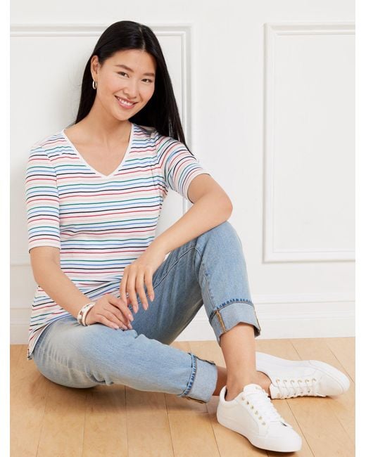 Talbots Blue Elbow Sleeve V-neck T-shirt