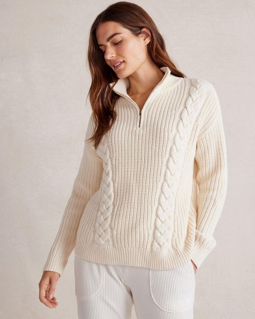 Talbots Natural Shaker Stitch Half-zip Cable Knit Sweater