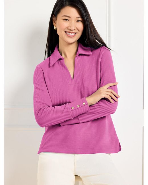 Talbots Women's Pink Ribbed Johnny Collar Sweatshirt