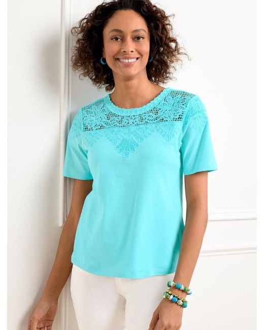 Talbots Blue Lace Trim Crewneck T-shirt