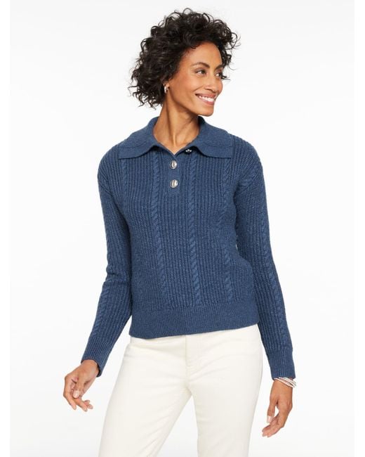 Talbots Blue Johnny Collar Pullover Sweater
