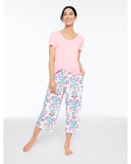 Talbots White X Soma Cool Nights Short Sleeve & Crop Pants Pajama Set