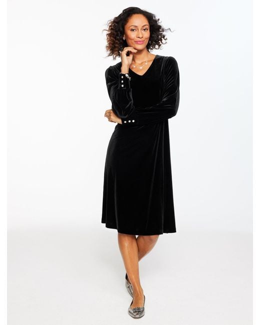 Talbots Women's Black Stretch Velvet V-neck Dress - www.jkreigsman.com Talbots Women's Black Stretch Velvet V-neck Dress - www.jkreigsman.com