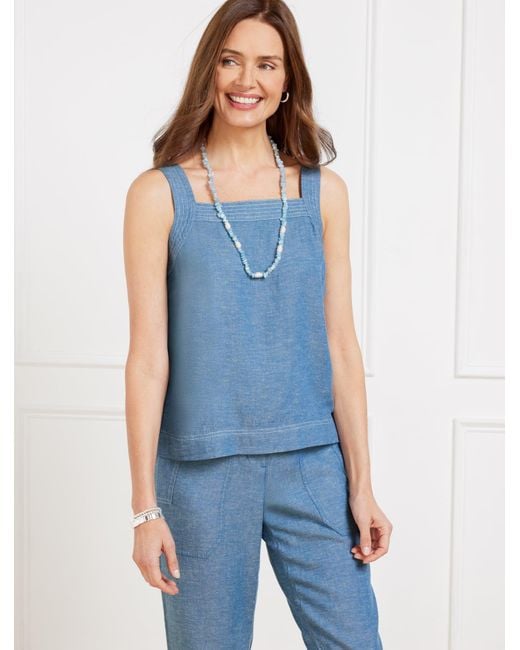 Talbots Blue Tie Back Chambray Shell Sweater