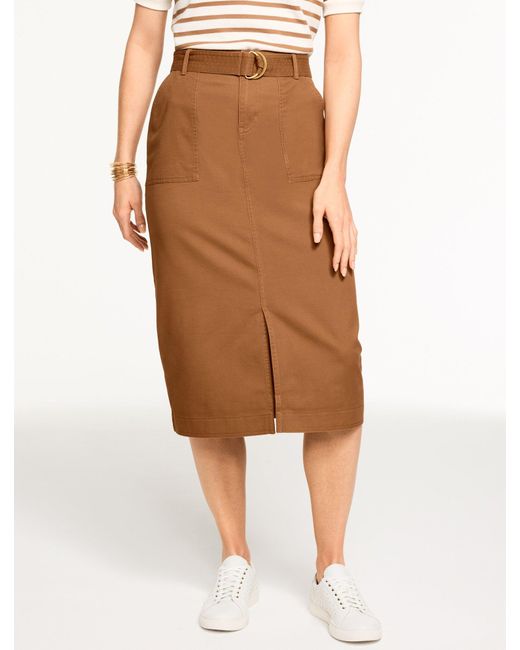 Talbots Brown Belted Twill Midi Skirt