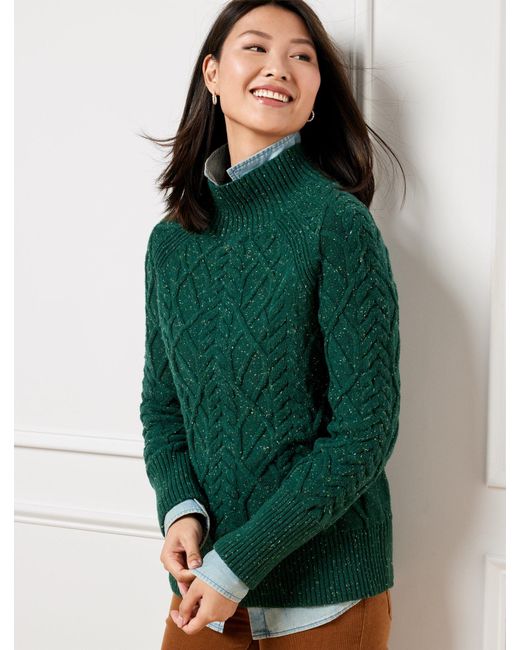 Talbots Cable Knit Funnel Neck Sweater in Green | Lyst