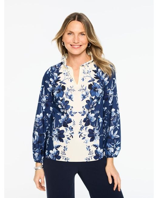 Talbots Blue Exquisite Blooms Poplin Top