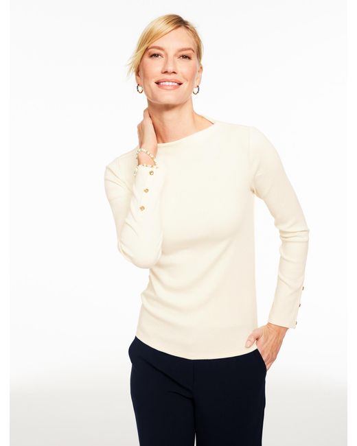 Talbots White Ribbed Funnel Neck Pullover Sweater