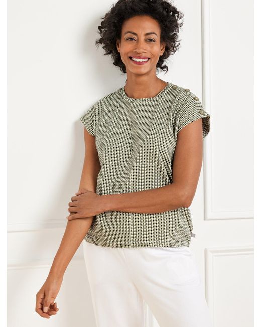 Talbots Multicolor Button Shoulder Cap Sleeve T-shirt