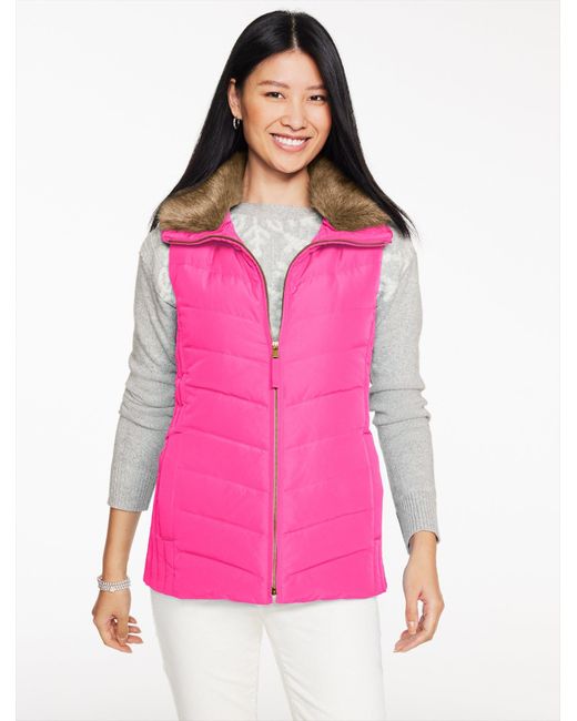 Talbots Faux Fur Collar Down Puffer Vest in Pink Lyst UK