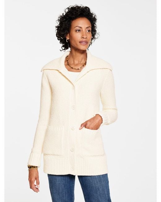 Talbots White Textured Stitch Cardigan Sweater