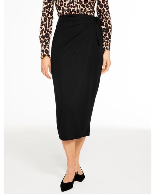 Talbots Black Matte Jersey Wrap Midi Skirt