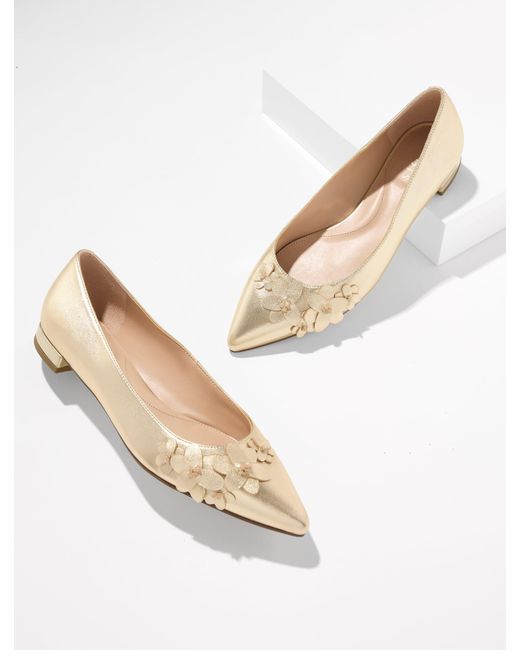 Talbots Natural Portia Floral Metallic Leather Flats