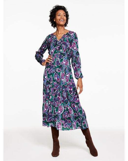 Talbots Blue Fit & Flare Ruffle Dress