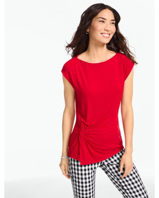 Talbots Red Platinum Jersey Side Twist Sleeveless Shell Top