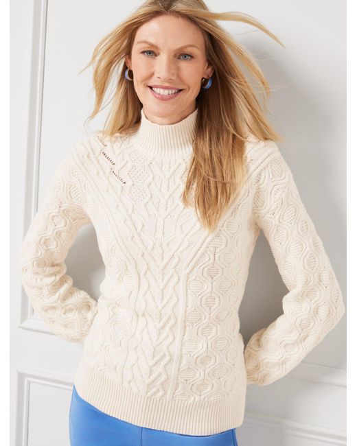 Talbots Natural Cable Knit Mockneck Sweater