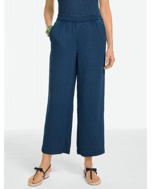 Talbots Blue Cotton Gauze Straight Crop Pull-on Pants