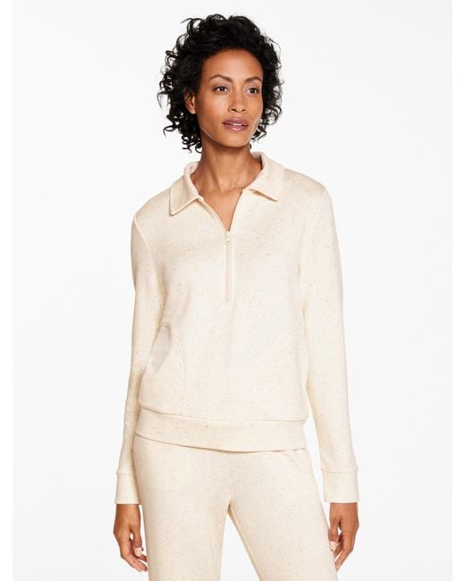 Talbots Natural Airknit Stretch Nep Johnny Collar Half-zip Pullover Sweater