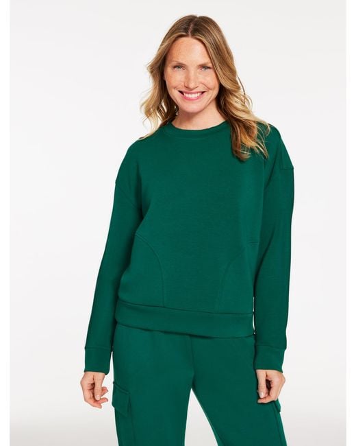 Talbots Green Airknit Stretch Ribbed Crewneck Sweater Pullover