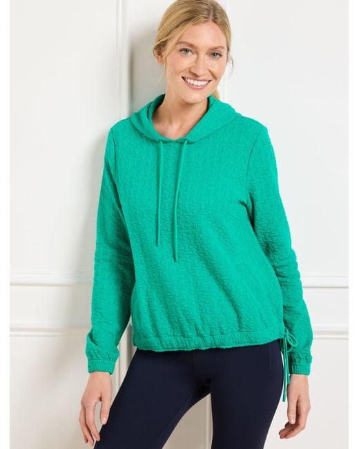 Talbots Green Puckered Jacquard Drawstring Hoodie