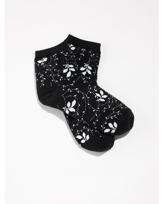Talbots Black Leafy Swirl Crew Socks