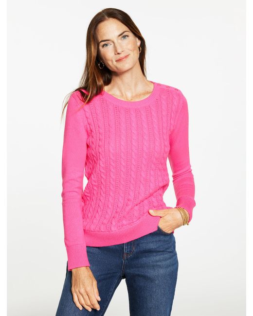 Talbots Pink Cable Knit Crewneck Sweater