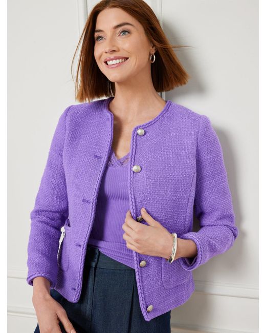 Talbots Purple Amherst Tweed Collarless Jacket