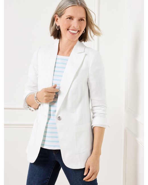 Talbots White Tailored Seaming Linen Blazer