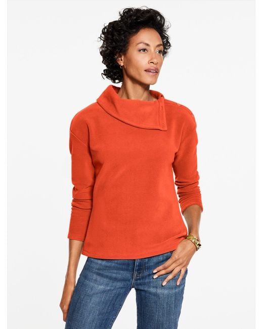 Talbots Orange Microfleece Button Shoulder Pullover Sweater