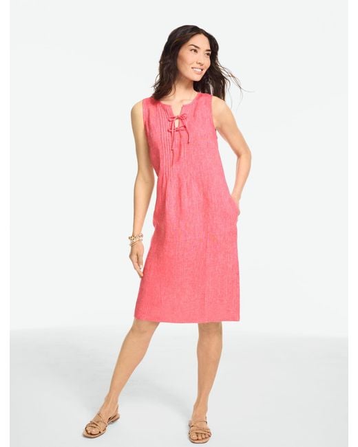 Talbots Pink Linen Pintuck Shift Dress