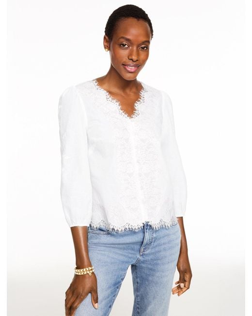 Talbots White Embroidered Lace Trim Voile Top