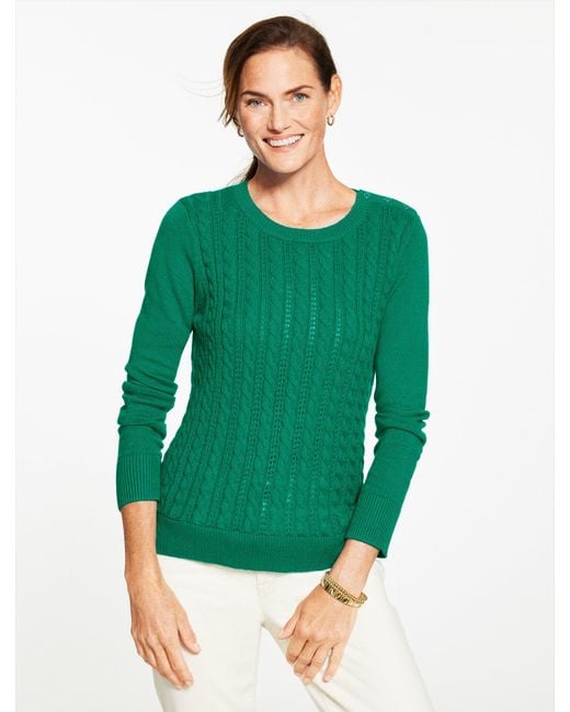 Talbots Green Cable Knit Crewneck Sweater