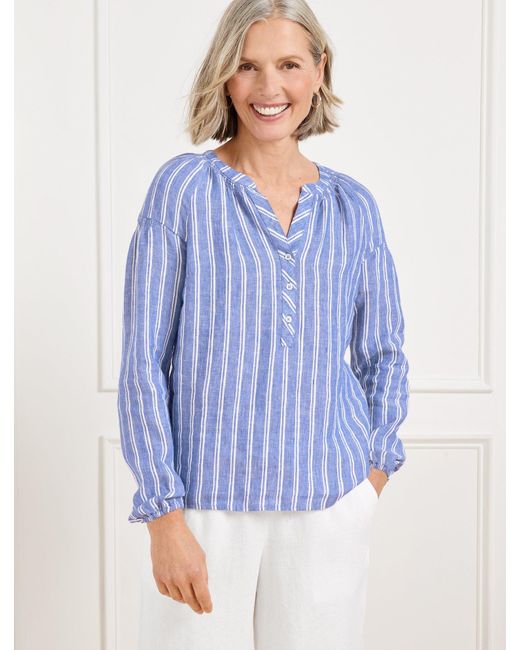Talbots Blue Lantern Sleeve Linen Top