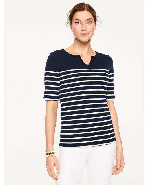 Talbots Blue Elbow Sleeve Split Neck T-shirt