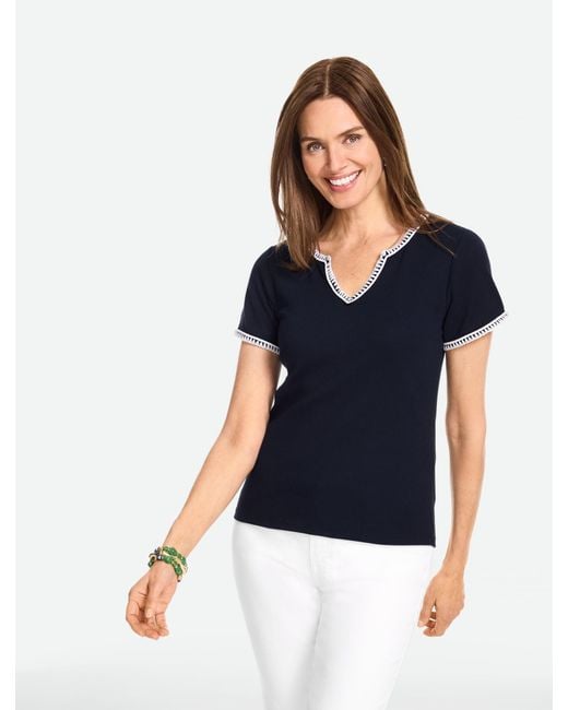 Talbots Blue Whipstitch Short Sleeve Top