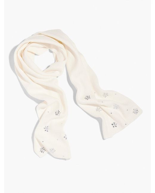 Talbots Natural Snowflake Embellished Soft Knit Scarf