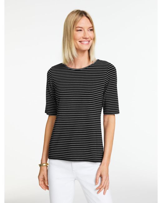 Talbots Black Elbow Sleeve Crewneck Top