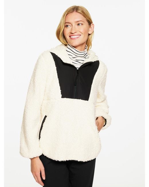 Talbots Natural Sherpa Half-zip Hooded Pullover Sweater