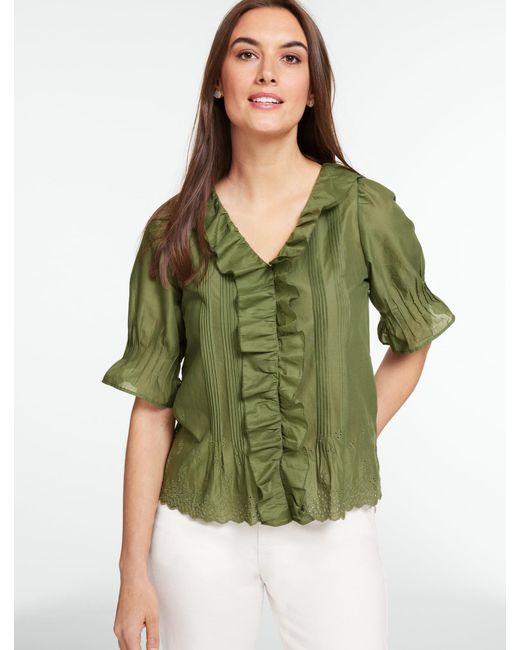 Talbots Green Embroidered Eyelet Ruffle Top