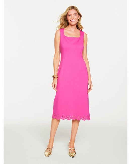 Talbots Women's Pink Luxe Ponte Embroidered Dress
