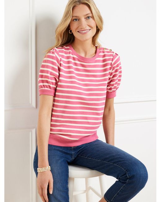 Talbots Red Button Shoulder Crewneck Sweatshirt