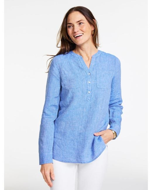 Talbots Blue Linen Camp Shirt