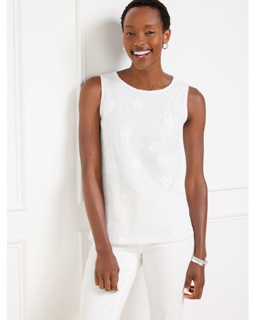 Talbots White Sealife Lace Sleeveless Tank Top