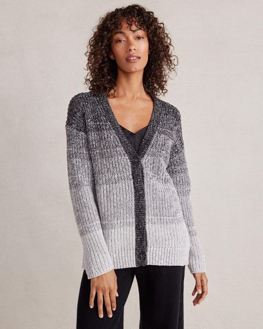 Talbots Gray Organic Cotton Ombré Shaker Stitch Cardigan Sweater