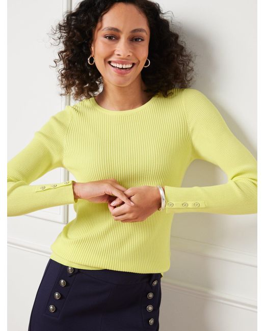 Talbots Yellow Ribbed Crewneck Pullover Sweater