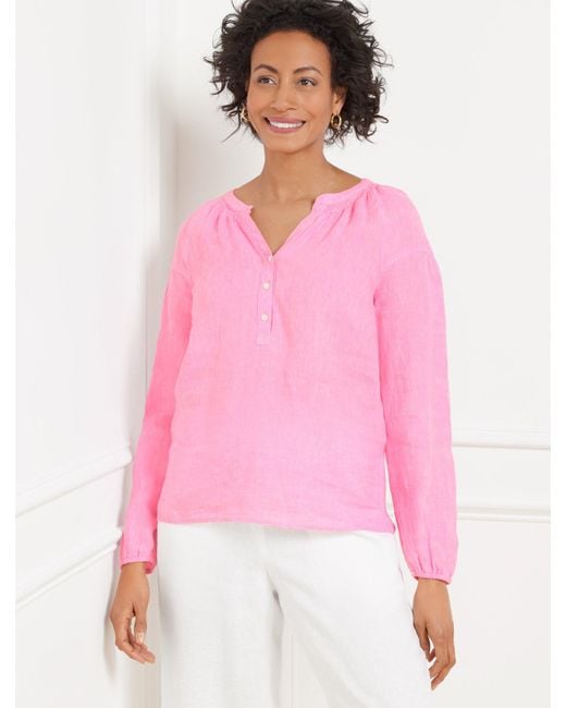 Talbots Pink Lantern Sleeve Linen Top