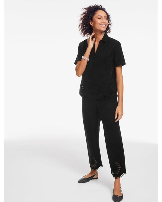 Talbots Black Eyelet Poplin Top