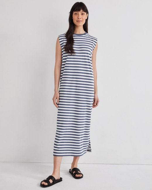 Talbots Blue Organic Cotton Interlock Striped Cap Sleeve Dress